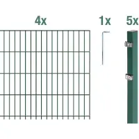 Alberts Doppelstabmattenzaun 6-5-6, Matten 2,50 m, Höhe 1,03 m, Länge 10 m, grün, Zaun als Komplettset, Pfosten mit Klemmlasche 60x40 mm