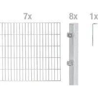 Alberts Doppelstabmatten Zaun, Höhe 200 cm, Länge 14 m, Zaun-Komplettset zum Einbetonieren, feuerverzinkt, Pfosten 60x40 mm