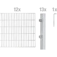 Alberts Doppelstabmatten Zaun, Höhe 160 cm, Länge 24 m, Zaun-Komplettset zum Einbetonieren, feuerverzinkt, Pfosten 60x40 mm