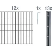 Alberts Doppelstabmattenzaun 6-5-6, Matten 2,50 m, Höhe 1,63 m, Länge 30 m, anthrazit, Zaun als Komplettset, Pfosten mit Klemmlasche 60x40 mm
