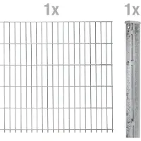 Alberts Doppelstabmatten-Anbauset 8-6-8, Matten 2,50 m, Höhe 1,03 m, Länge 2,5 m, feuerverzinkt, Anbauset mit Zaunpfosten inkl. Abdeckleiste 60x40 mm