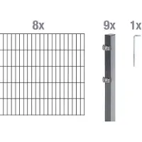 Alberts Doppelstabmatten Zaun, Höhe 200 cm, Länge 16 m, Zaun-Komplettset zum Einbetonieren, anthrazit, Pfosten 60x40 mm
