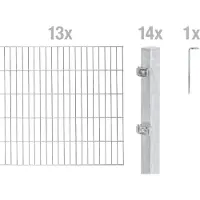 Alberts Doppelstabmatten Zaun, Höhe 200 cm, Länge 26 m, Zaun-Komplettset zum Einbetonieren, feuerverzinkt, Pfosten 60x40 mm