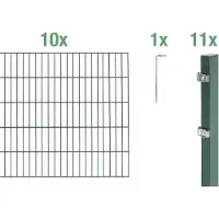 Alberts Doppelstabmatten Zaun, Höhe 140 cm, Länge 20 m, Zaun-Komplettset zum Einbetonieren, grün, Pfosten 60x40 mm
