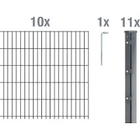Alberts Doppelstabmattenzaun 6-5-6, Matten 2,50 m, Höhe 83 cm, Länge 25 m, anthrazit, Zaun als Komplettset, Pfosten mit Abdeckleiste 60x40 mm
