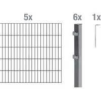 Alberts Doppelstabmatten Zaun, Höhe 200 cm, Länge 10 m, Zaun-Komplettset zum Einbetonieren, anthrazit, Pfosten 60x40 mm