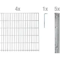 Alberts Doppelstabmattenzaun 6-5-6, Matten 2,50 m, Höhe 1,63 m, Länge 10 m, feuerverzinkt, Zaun als Komplettset, Pfosten mit Abdeckleiste 60x40 mm