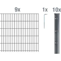 Alberts Doppelstabmattenzaun 6-5-6, Matten 2,50 m, Höhe 1,83 m, Länge 22,5 m, anthrazit, Zaun als Komplettset, Pfosten mit Klemmlasche 60x40 mm