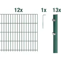 Alberts Doppelstabmattenzaun 6-5-6, Matten 2,50 m, Höhe 1,63 m, Länge 30 m, grün, Zaun als Komplettset, Pfosten mit Klemmlasche 60x40 mm