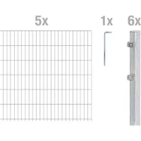 Alberts Doppelstabmattenzaun 6-5-6, Matten 2,50 m, Höhe 1,43 m, Länge 12,5 m, feuerverzinkt, Zaun als Komplettset, Pfosten mit Klemmlasche 60x40 mm