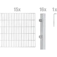 Alberts Doppelstabmatten Zaun, Höhe 200 cm, Länge 30 m, Zaun-Komplettset zum Einbetonieren, feuerverzinkt, Pfosten 60x40 mm
