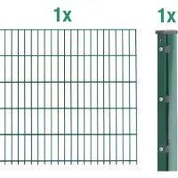 Alberts Doppelstabmatten-Anbauset 8-6-8, Matten 2,50 m, Höhe 1,23 m, Länge 2,5 m, grün, Anbauset mit Zaunpfosten inkl. Abdeckleiste 60x40 mm