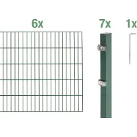 Alberts Doppelstabmatten Zaun, Höhe 200 cm, Länge 12 m, Zaun-Komplettset zum Einbetonieren, grün, Pfosten 60x40 mm