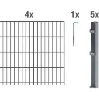 Alberts Doppelstabmattenzaun 6-5-6, Matten 2,50 m, Höhe 1,83 m, Länge 10 m, anthrazit, Zaun als Komplettset, Pfosten mit Klemmlasche 60x40 mm