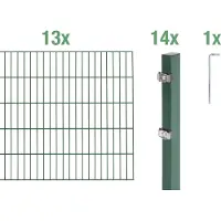 Alberts Doppelstabmattenzaun, Höhe 200 cm, Länge 26 m, Zaun-Komplettset zum Einbetonieren, grün