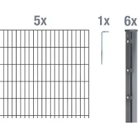 Alberts Doppelstabmattenzaun 6-5-6, Matten 2,50 m, Höhe 1,23 m, Länge 12,5 m, grün, Zaun als Komplettset, Pfosten mit Klemmlasche 60x40 mm