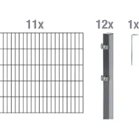Alberts Doppelstabmatten Zaun, Höhe 160 cm, Länge 22 m, Zaun-Komplettset zum Einbetonieren, anthrazit, Pfosten 60x40 mm