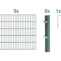 Alberts Doppelstabmatten Zaun, Höhe 200 cm, Länge 10 m, Zaun-Komplettset zum Einbetonieren, grün, Pfosten 60x40 mm