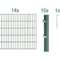 Alberts Doppelstabmatten Zaun, Höhe 160 cm, Länge 28 m, Zaun-Komplettset zum Einbetonieren, grün, Pfosten 60x40 mm
