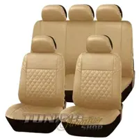 Simply NetTrade Sitzbezüge Sitz Karo Beige f. viele Fahrzeuge Premium Kunstleder Sitzbezug Auto