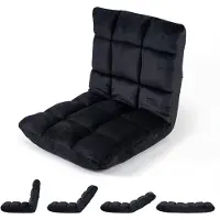 Costway Bodenstuhl mit Verstellbarer Rückenlehne, Bodensessel gepolstert, Bodenkissen faltbar, Meditationsstuhl, Relaxsessel, Thaikissen, Schwarz