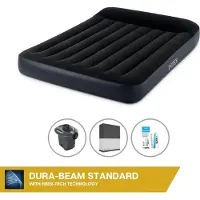 Intex Luftbett - 2 Personen - 137 x 191 x 25 cm - Schwarz + Elektropumpe - 650 Liter/Min + Spannbettlaken Schwarz + Reperaturset