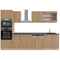 Vicco Küchenzeile R-Line Artisan-Eiche/Goldkraft Eiche 300 cm mit Hochschrank, AP Anthrazit, Model 48913