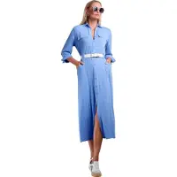 HEINE Hemdblusenkleid "Jersey-Kleid Jerseykleid inkl. Bindegürtel", Damen, Gr. 38, N-Gr, blau (himmelblau), Modisch, Kleider Hemdblusenkleid