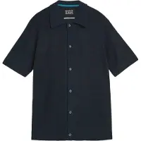 Scotch & Soda Toneontone Knitted Short Sleeve Shirt Navy Größe: L | Casual hemden Outlet | Herren | Blau