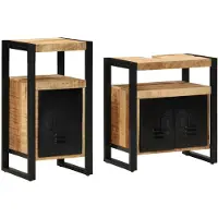 vidaXL Badezimmermöbel-Set 2 Stk. Braun Massives rohes Mangoholz