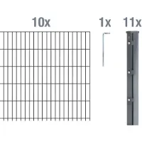 Alberts Doppelstabmattenzaun 8-6-8, Matten 2,50 m, Höhe 2,43 m, Länge 25 m, anthrazit, Zaun als Komplettset, Pfosten mit Abdeckleiste 60x40 mm