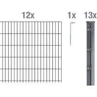 Alberts Doppelstabmattenzaun 8-6-8, Matten 2,50 m, Höhe 1,83 m, Länge 30 m, anthrazit, Zaun als Komplettset, Pfosten mit Abdeckleiste 60x40 mm