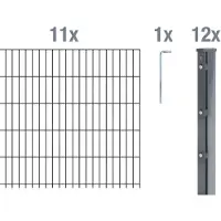 Alberts Doppelstabmattenzaun 8-6-8, Matten 2,50 m, Höhe 83 cm, Länge 27,5 m, anthrazit, Zaun als Komplettset, Pfosten mit Abdeckleiste 60x40 mm