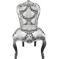 Casa Padrino Barock Esszimmer Stuhl Silber Schwarz Muster / Silber ohne Armlehnen - Antik Möbel