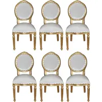 Casa Padrino Luxus Barock Esszimmer Set Medaillon Weiß / Gold 50 x 52 x H. 99 cm - 6 handgefertigte Esszimmerstühle - Barock Esszimmermöbel