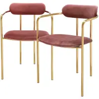 Casa Padrino Luxus Esszimmerstühle mit Armlehnen Rosa / Gold 53 x 50 x H. 74 cm - Küchenstühle mit edlem Samtstoff - Esszimmer Set - Esszimmer Möbel