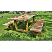 Casa Padrino Gartenmöbel Set Rustikal mit A-Gestell - Tisch + 2 Garten Bänke (Länge: 200 cm) - Eiche Massivholz