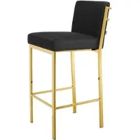 Casa Padrino Luxus Barstuhl Schwarz / Gold 43 x 54 x H. 101 cm - Designer Edelstahl Barhocker mit Samtstoff - Barmöbel