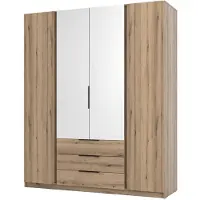 Selsey Kaja - Kleiderschrank 4-türig mit Spiegel & 3 Schubladen, 200 cm, Eiche Evoke