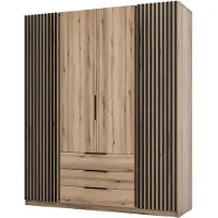 Selsey Kaja - Kleiderschrank 4-türig mit Lamellen & 3 Schubladen, 200 cm, Eiche Evoke