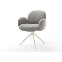 DELIFE Drehstuhl Nube-Flex mit Armlehnen Strukturstoff Soft Grau Kreuzgestell breit Weiß 360° drehbar Wippfunktion Taschenfederkern