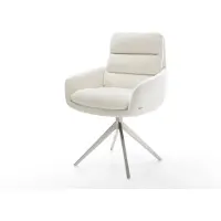 DELIFE Drehstuhl Abelia-Flex mit Armlehnen Bouclé Soft Beige Kreuzgestell breit Edelstahl 360° drehbar Wippfunktion