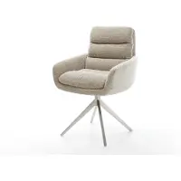 DELIFE Drehstuhl Abelia-Flex mit Armlehnen Webstoff Soft Beige Kreuzgestell breit Edelstahl 360° drehbar Wippfunktion