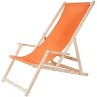 Feel2Home Sonnenliege Liegestuhl aus Kiefernholz klappbar mit Armlehnen, 3-fach verstellbar, atmungsaktiver Bezug, Orange