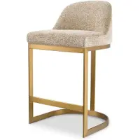 Casa Padrino Luxus Barstuhl Sandfarben / Messing 53 x 48 x H. 91 cm - Gepolsterter Edelstahl Barhocker - Bar Möbel - Luxus Möbel - Luxus Qualität