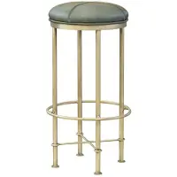 Casa Padrino Luxus Echtleder Barhocker Grün / Antik Messing H. 75 cm - Bar Möbel