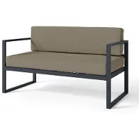 Selsey Dywilly - Garten-Sofa 2-Sitzer, wasserabweisend, hellbraun/schwarzes Gestell