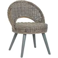 Markenlos Grauer Kubu-Rattan-Sessel mit Holzbeinen, 60 x 60 x 79 cm, bequemer Lesesessel bis 110 kg für Wohnzimmer, Schlafzimmer und Balkon