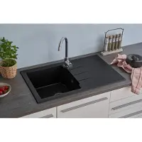 Respekta Küchenspüle Einbauspüle Spüle Granit Mineralite 81 x 50 Schwarz Alineo