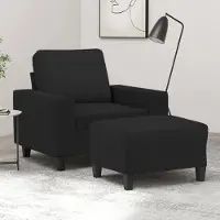 Markenlos Schwarzer Sessel mit Hocker und 60 cm Sitzbreite, Stoffbezug und Metallgestell für Wohnzimmer und Schlafzimmer